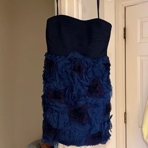 BCBGMaxAzria Floral Appliqué Strapless  Mini Dress, size 4, Blue, Navy